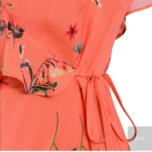 Willow + Clay Floral Wrap Dress Tangerine NWT - Picture 6 of 6